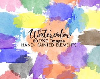 Watercolor Clipart, Watercolor Clip Art, Watercolors Textures,  Watercolor Brush Strokes, Printable, 50 PNG Images