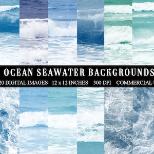 Ocean Sea Water Digital Papers, Pool Water Background, Printable Backgrounds, Gradients, Beach Wedding, Parties, Commercial Use