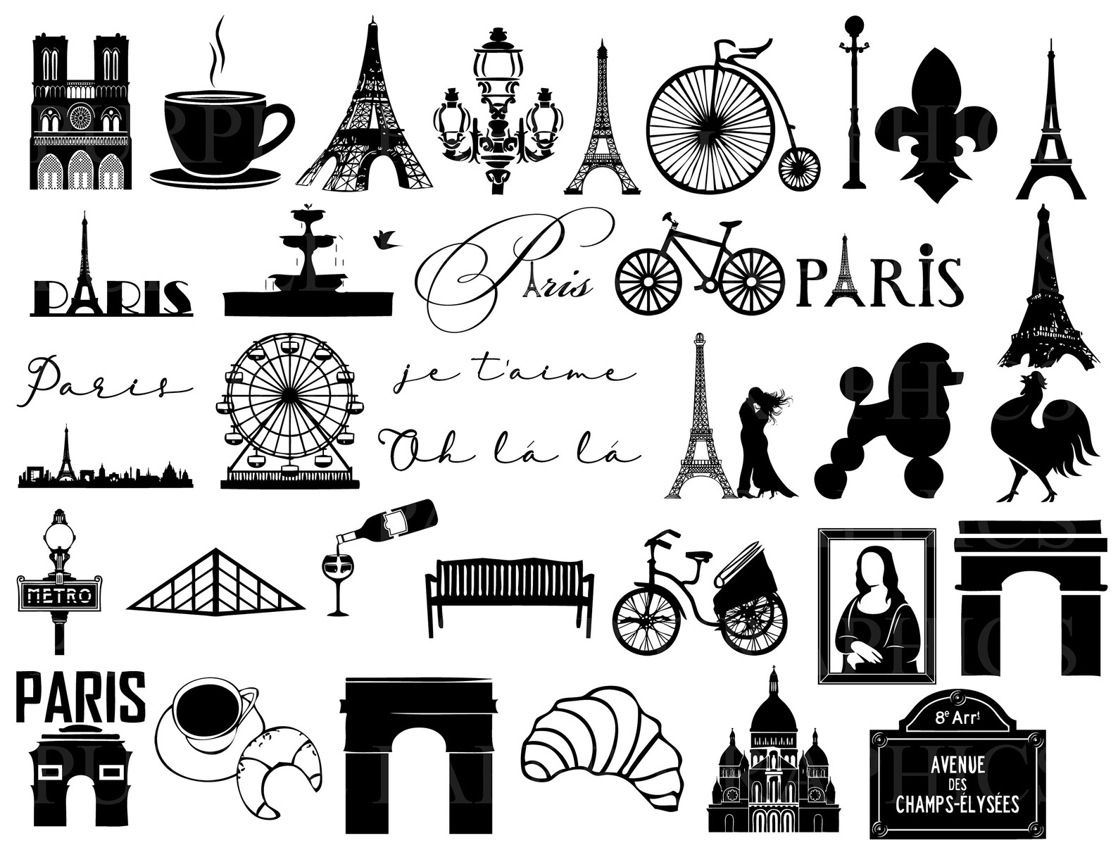 Paris Clipart Silhouette French Paris Clip Art Graphic | Etsy