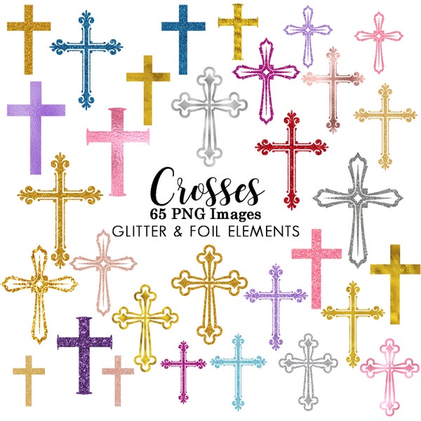 Cross Religious Clipart INSTANT DOWNLOAD Decorative Cross Design Elements Clip Art Communion Easter Christmas Religion Crosses 65 png images