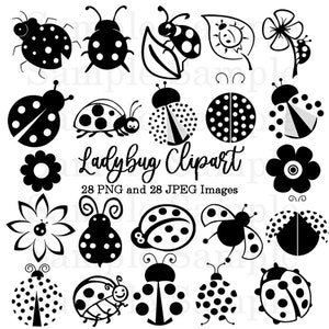 Ladybug Bianco e nero Silhouette Clipart, Compleanno, Inviti ClipArt, Download digitale, Immagini JPEG PNG, Lady Bug Uso commerciale