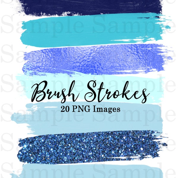 Blue Brush Strokes Clip Art Hand Painted Navy Aqua Light Blue Glitter Foil Clipart| Graphic Elements| Digital Design 20 PNG Images #20