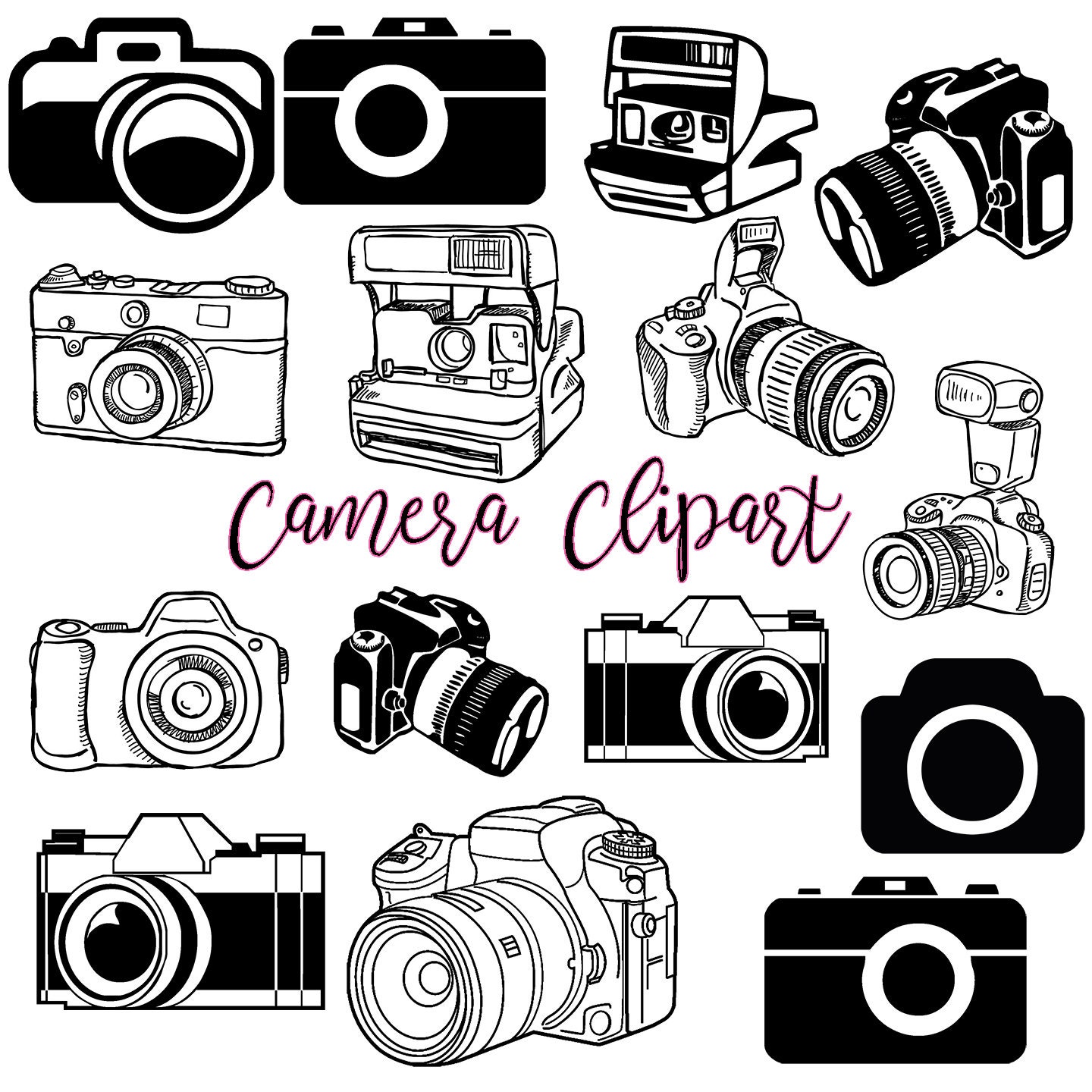 Camera Clipart Photography Clip Art Logo Elements Stamps Etsy