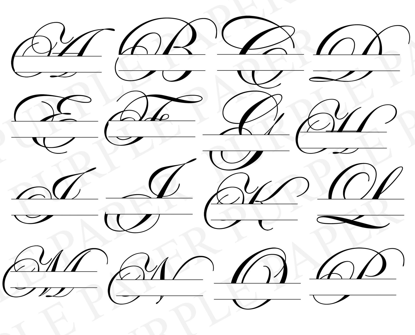 Split Monogram Svg,dxf,png,jpeg, Split Script Monogram Frame Alphabet ...
