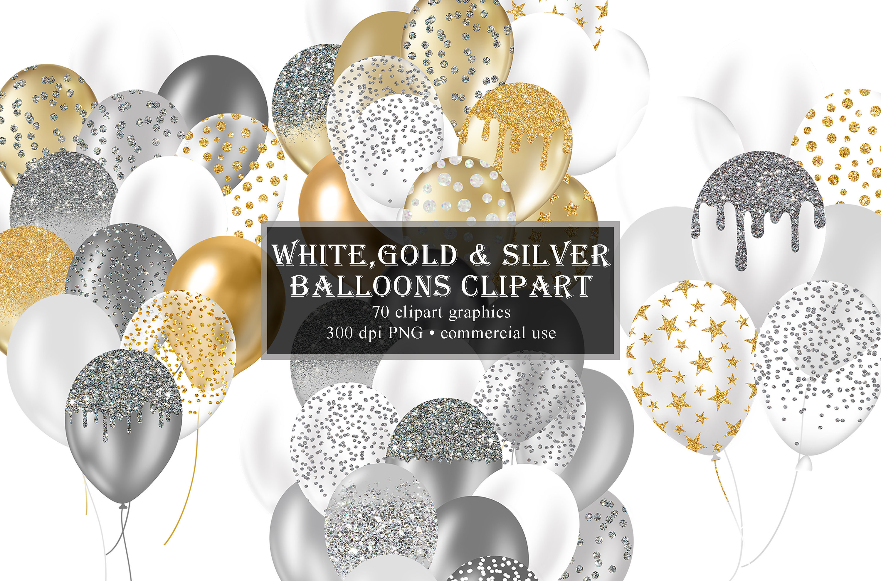 White Silver Gold Balloons Clipart, Glitter Balloon PNG Digital Overlays,  Glitter Sparkle Confetti, Instant Download commercieel gebruik - Etsy België, image size:3000x1980