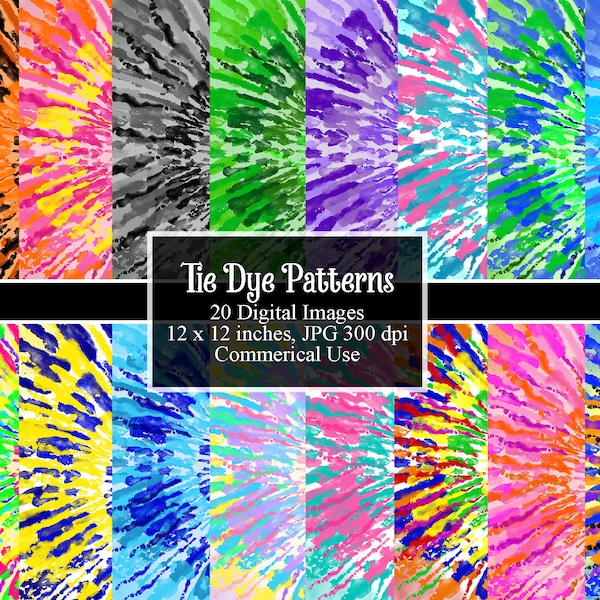 Tie Dye Digital Paper, Groovy, Funky, Whimsical, Digital INSTANT DOWNLOAD, Personal and Commercial Use, Scrapbooking, Digital Graphics