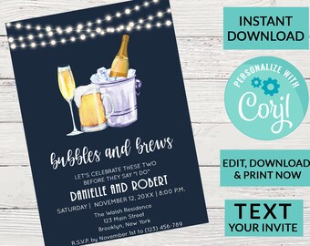 Bubble and Brews Engagement Party Invitation | Digital INSTANT DOWNLOAD Editable Invite | Custom Personalized | Couples Shower
