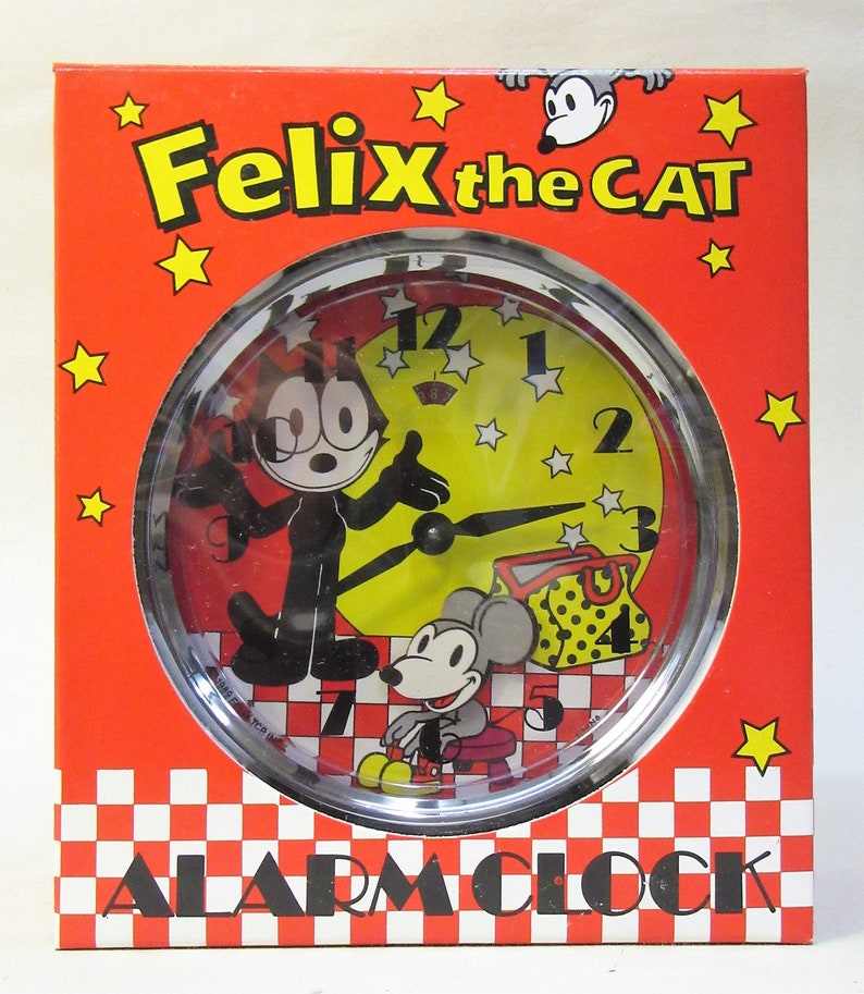 FELIX THE CAT Windup Animated Alarm Clock Old Store Stock Mint in Box