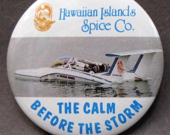 1991 Miss GINGER HONEY Hawaiian Islands Spice Company HYDROPLANE Boat Racing pinback button