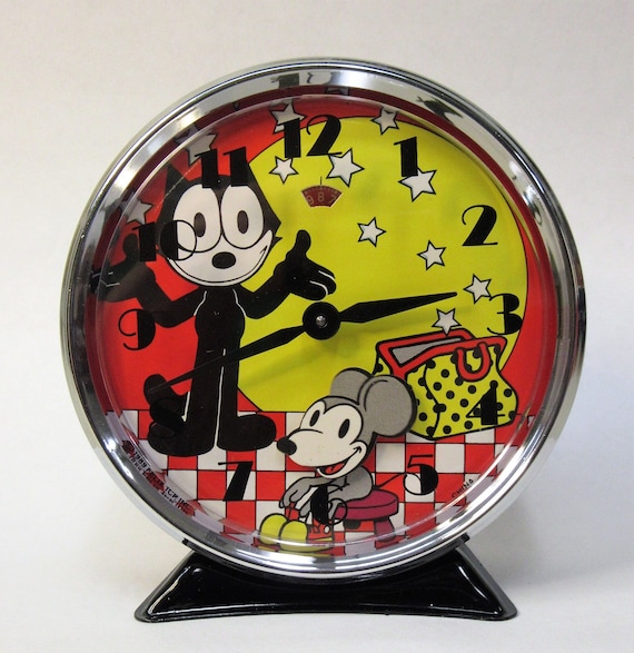FELIX THE CAT Windup Animated Alarm Clock Old Store Stock Mint in
