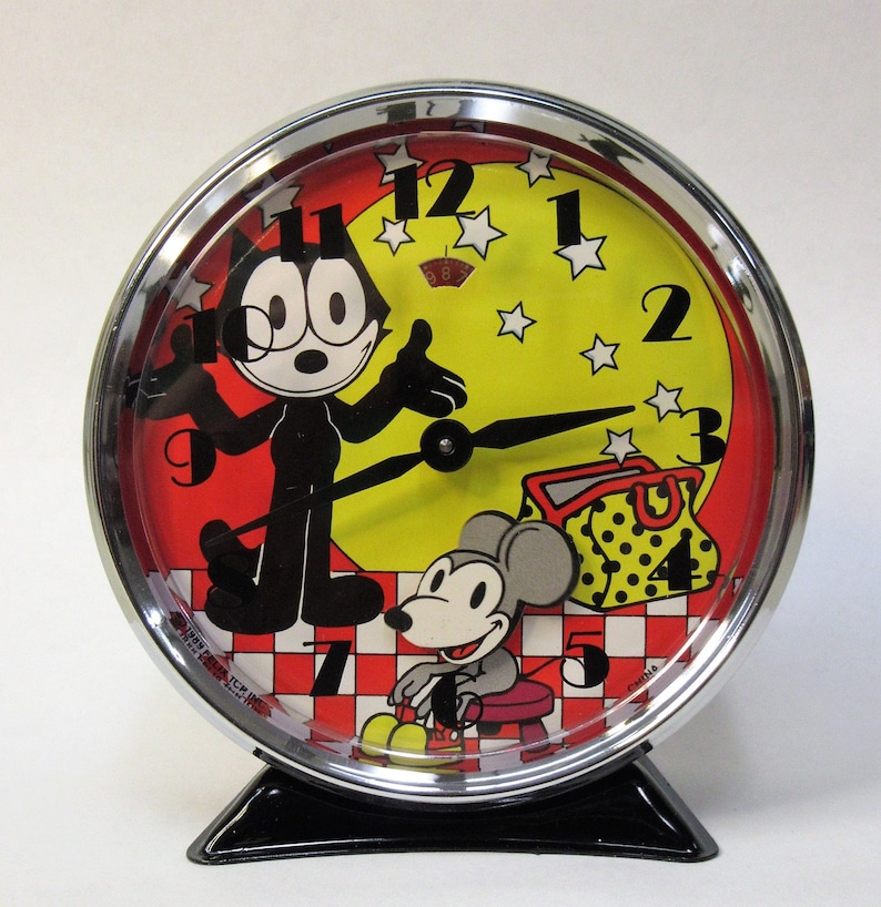 FELIX THE CAT Windup Animated Alarm Clock Old Store Stock Mint in Box