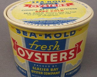 1936 SEA-KOLD OYSTERS Glacier Bay Seattle Wash. 1 Pint waxed container w/lid