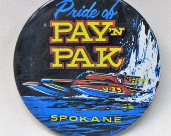 1969 PAY 'N PAK Spokane HYDROPLANE Boat Racing pinback button