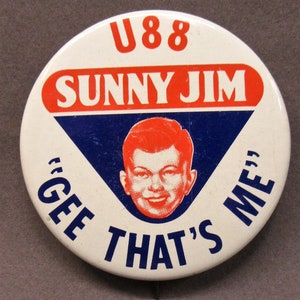 1973 SUNNY JIM Gee That&#39;s Me Peanut Butter & Jelly HYDROPLANE Boat Racing pinback button