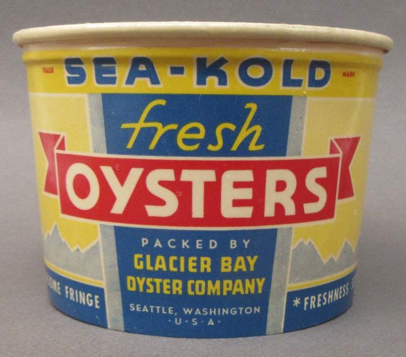 1936 SEAKOLD OYSTERS Glacier Bay Seattle Wash. 1 Pint Waxed Container