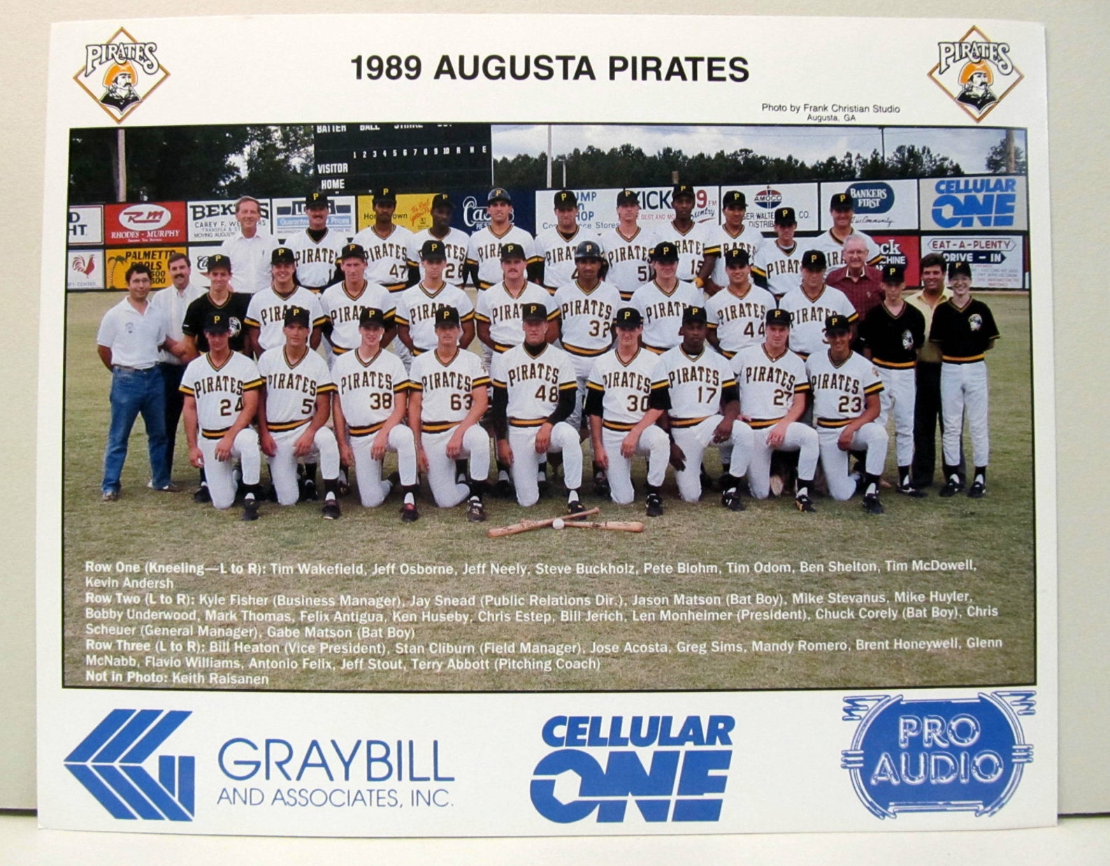1989 AUGUSTA PIRATES Baseball Team Photo. Full Color. Minor League. Etsy