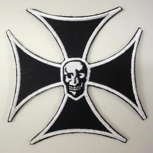 May include: Black iron cross patch with a white skull and crossbones design.