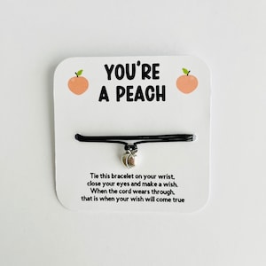 Peach Wish Bracelet: Antique Silver Charm, Friendship Cord Bracelet
