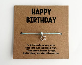 Wish bracelet, Happy birthday, Friendship bracelet, Cord bracelet, String bracelet, Happy birthday bracelet, Star charm, Wish string gifts.