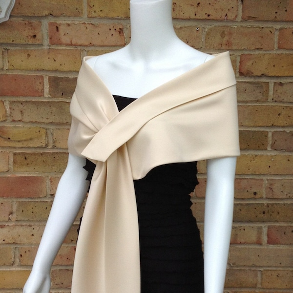 Champagne Evening Satin Shawl , Bridal shawls and Wraps , Wedding Bolero, Bridal cover up. Satin Bridesmaid gift. Mother of the bride .