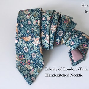 Liberty Of London Dark Green Strawberry Thief Neck Tie. Matching Pocket Square & Cufflinks available