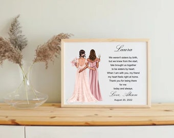 Customized Bride and Bridesmaid Art Print, personalised gift for friend from Bride, Custom Wedding Gifts