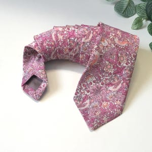 Liberty Of London Pale Pink Strawberry Thief Neck Tie. Matching Pocket Square & Cufflinks available