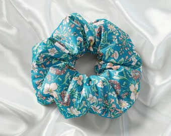 100% Silk Liberty of London Teal Rachel Scrunchie, Hair Tie, Gift for her.