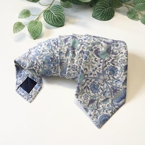 liberty of London tie in Blue Purple green floral motif Matching Pocket Square & Cufflinks available