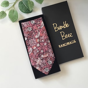 Liberty Of London Burgundy Strawberry Thief Neck Tie. Matching Pocket Square & Cufflinks available