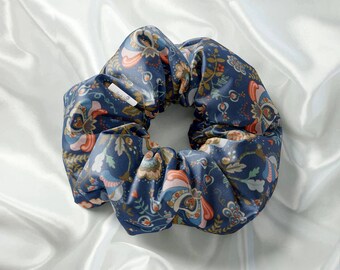 100% Silk Liberty of London Blue Mabelle Scrunchie, Hair Tie, Gift for her.