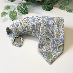 liberty of London tie in Blue Lime Green floral motif Matching Pocket Square & Cufflinks available