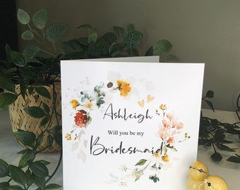 Personalised Handmade Wedding Greetings Card will you be my Bridesmaid / Maid of Honour .