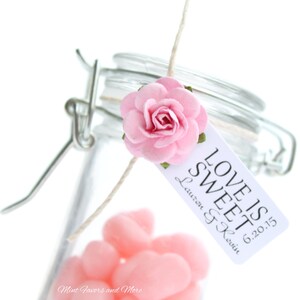Wedding favor tag reads LOVE IS SWEET - personalized tags, candy bar, edible favors, small favor tags image 2