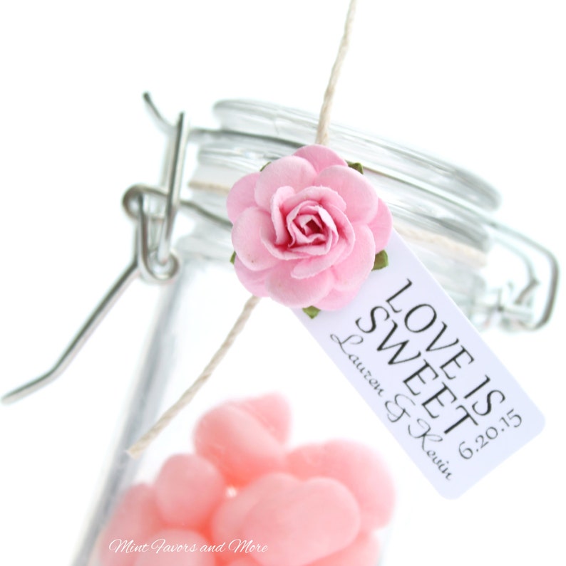 Wedding favor tag reads LOVE IS SWEET - personalized tags, candy bar, edible favors, small favor tags image 2