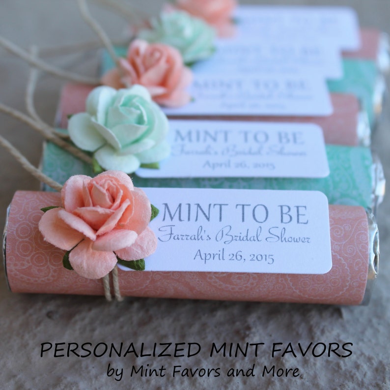 Bridal Shower Favor Tags With Mint and Peach Roses Etsy