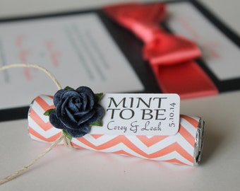 Personalized "Mint to be" tag with navy roses, decorated your own wedding favors