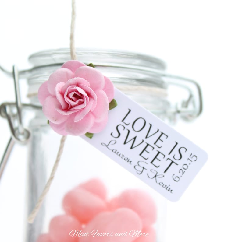 Wedding favor tag reads LOVE IS SWEET - personalized tags, candy bar, edible favors, small favor tags image 1