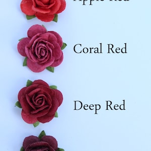 Red rose flower embellishments - decorations for favors, cards, thank you tags, gift tags, wedding decorations and more