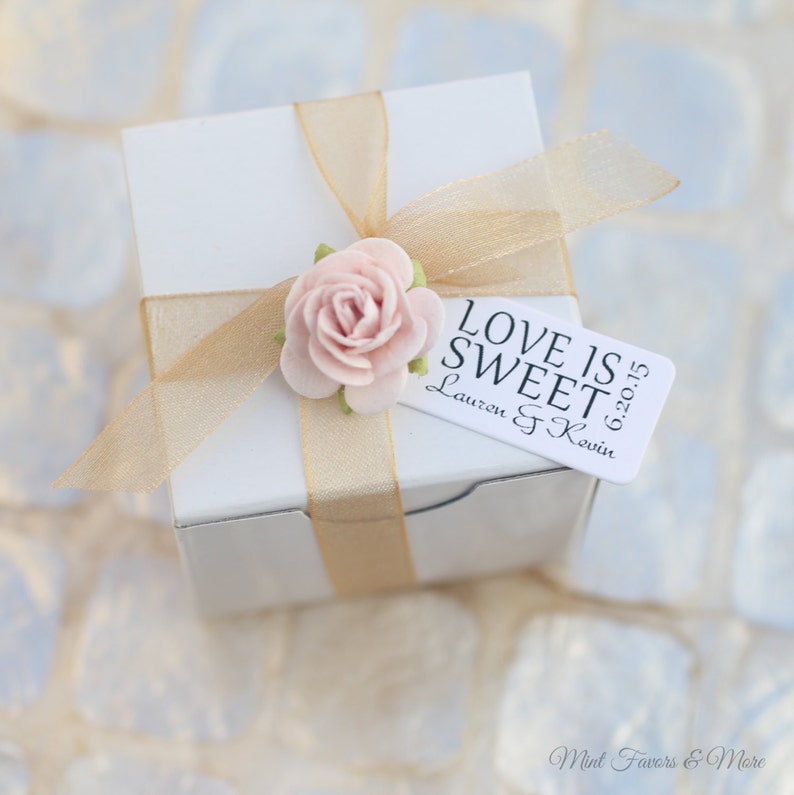 Wedding favor tag reads LOVE IS SWEET - personalized tags, candy bar, edible favors, small favor tags image 4