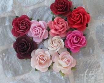 Flower embellishments for valentines day cards - red roses and pink roses