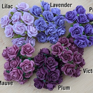 Purple rose flower embellishments - decorations for favors, cards, thank you tags, gift tags, wedding decorations and more