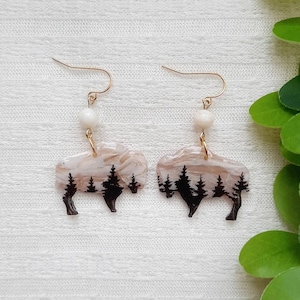 Bison Earrings, Montana State Earring, Montana Jewelry, Forest Earrings, Made In Montana, Nature Lover Gift, Montana Gift, Clay Earrings
