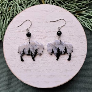 Silver Bison Earrings, Montana State Earring, Montana Jewelry, Forest Earrings, Made In Montana, Nature Lover Gift, Clay Earrings