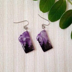 Purple Earrings, Montana State Earrings, Montana Jewelry, Forest Earrings, Made In Montana, Nature Lover Gift, Polymer Clay Earrings