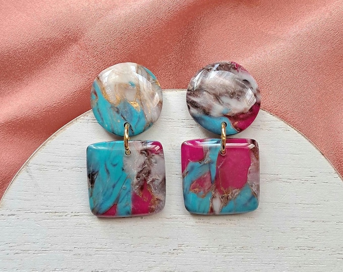 Cotton Candy Turquoise: Square Dangle