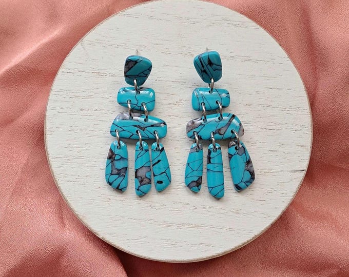 Faux Turquoise: Long Dangle