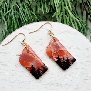 Montana State Earring, Montana Jewelry, Faux Quartz, Forest Earrings, Made In Montana, Nature Lover Gift, Montana Gift, Polymer Clay Earring
