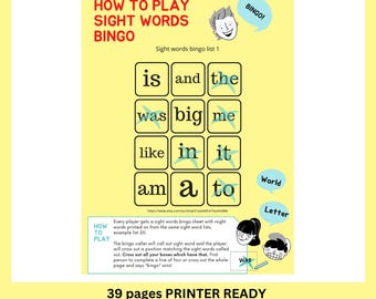 Sight Words Bingo Game - 100 High Frequency Words - Instant Download PDF - Home Schooling Activity home schooling, printable worksheets