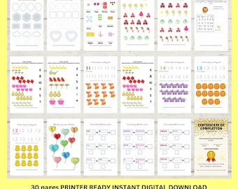 back to school, instant digital download, maths resource, numbers workbook, kindergarten, home school, printable PDF worksheets, 30 pages